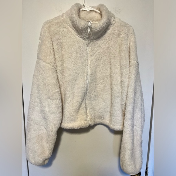 OFFLINE By Aerie Fluffy Sherpa Cropped Full Zip Sweatshirt Cool White Size XL - Picture 5 of 12